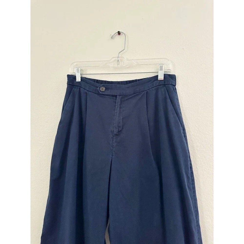 Banana Republic High Rise Linen Cotton Wide Leg Trouser Pants Prep Navy Blue 8P